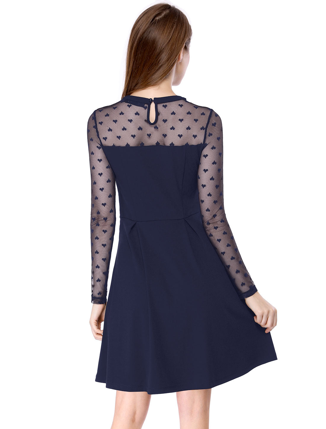 Heart Mesh Sheer Long Sleeve Gothic Cocktail Skater Mini Dress