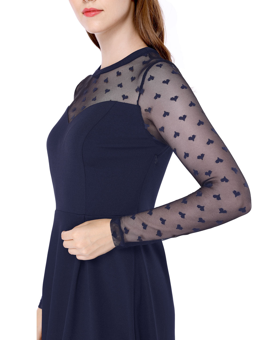 Heart Mesh Sheer Long Sleeve Gothic Cocktail Skater Mini Dress