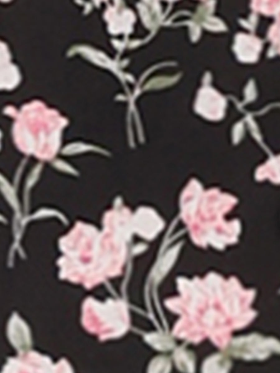 Button Up Short Sleeve A-Line Chiffon Vintage Floral Shirt Dress