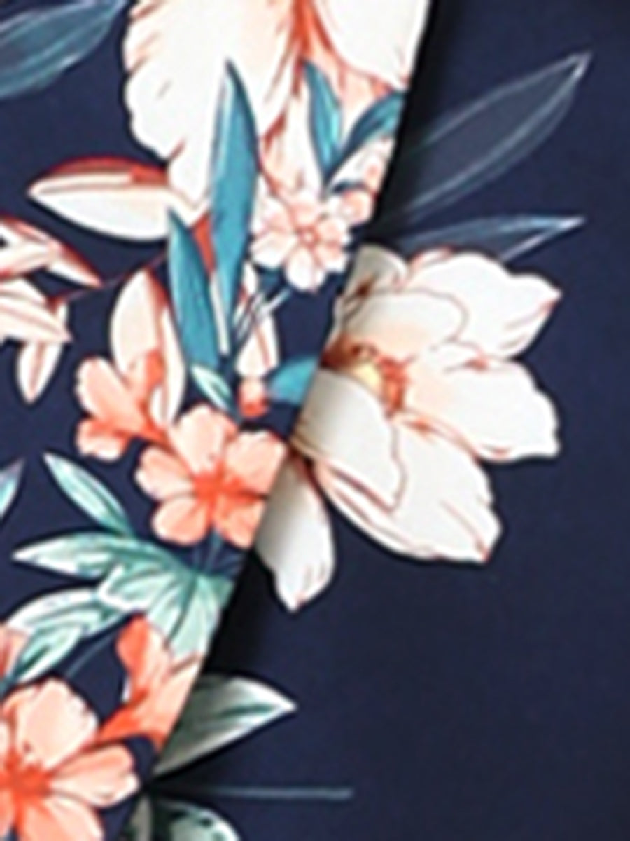 Open Front Floral Work Business Crop Blazer Jacket