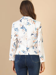 Open Front Floral Work Business Crop Blazer Jacket
