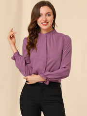 Work Office Blouse Button Up Ruffle Collar Long Sleeve Chiffon Shirt