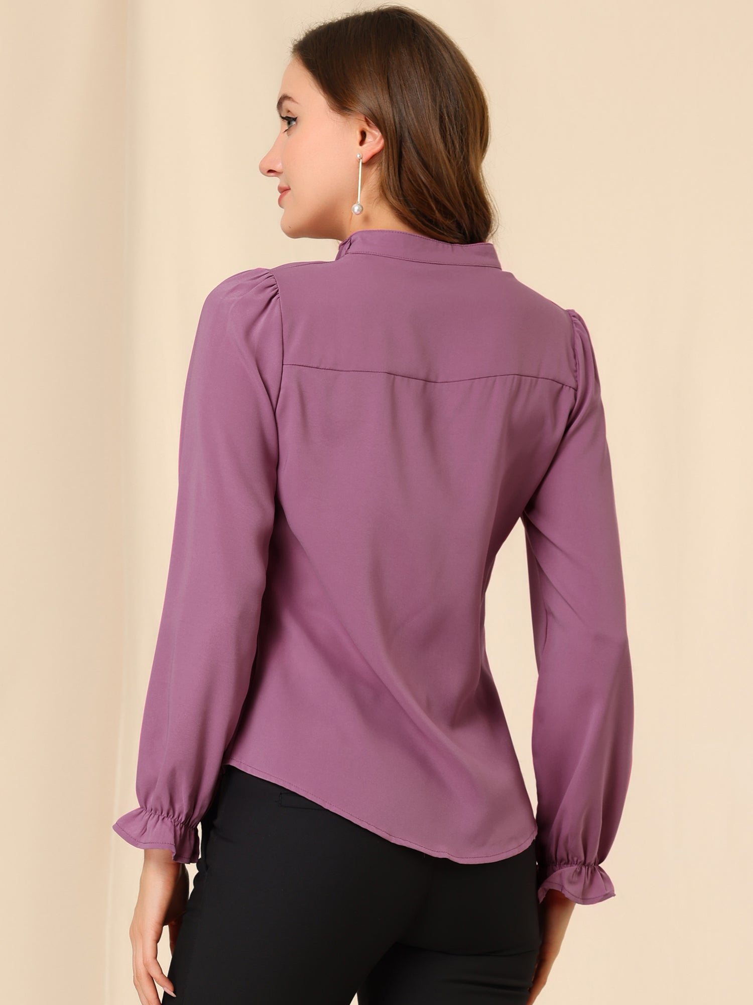 Work Office Blouse Button Up Ruffle Collar Long Sleeve Chiffon Shirt