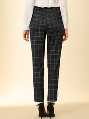 Tartan Plaid Pants Elastic Waist Straight Long Trousers