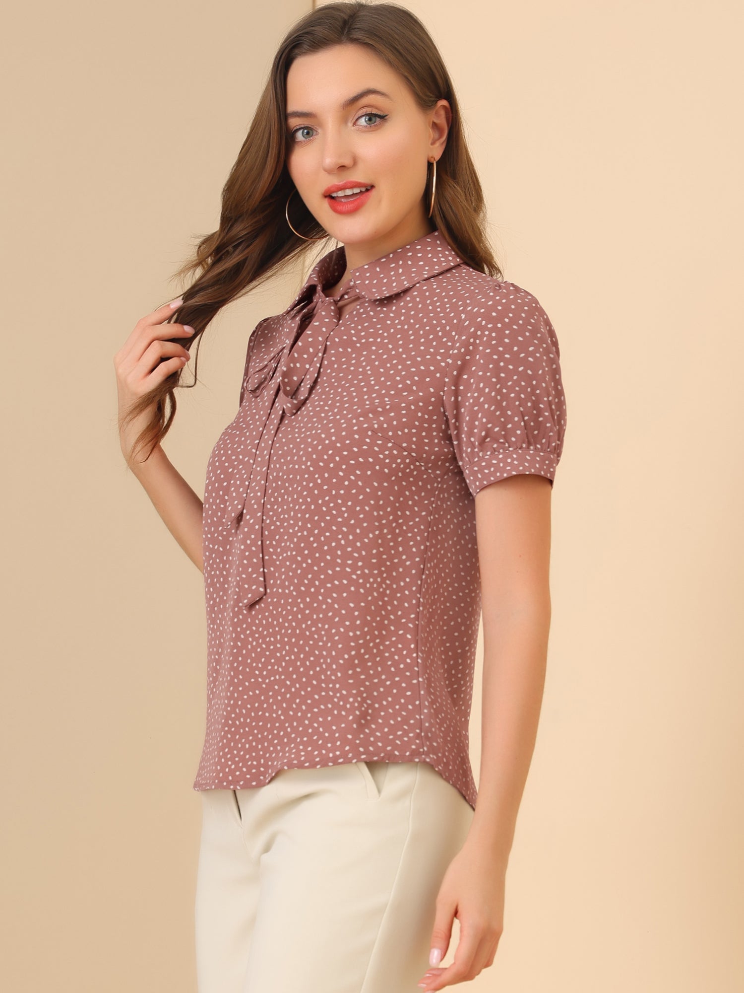 Retro Dots Bow Tie Peter Pan Collar Chiffon Blouse