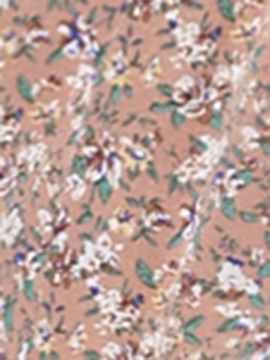 Smocked Waist Tie Neck Floral Long Sleeve Dress