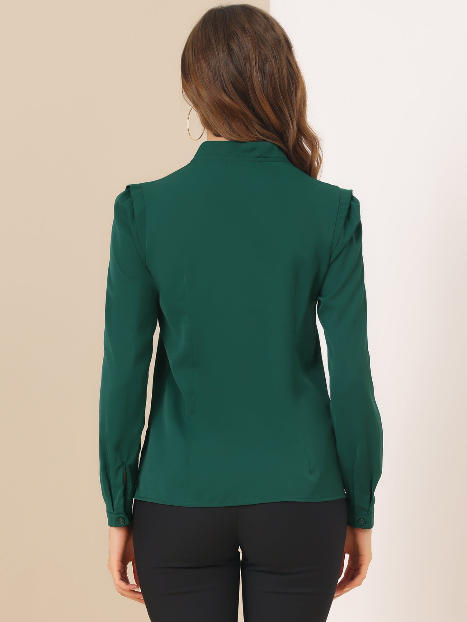 Work Office Blouse Button Up Long Sleeve V Neck Chiffon Shirt