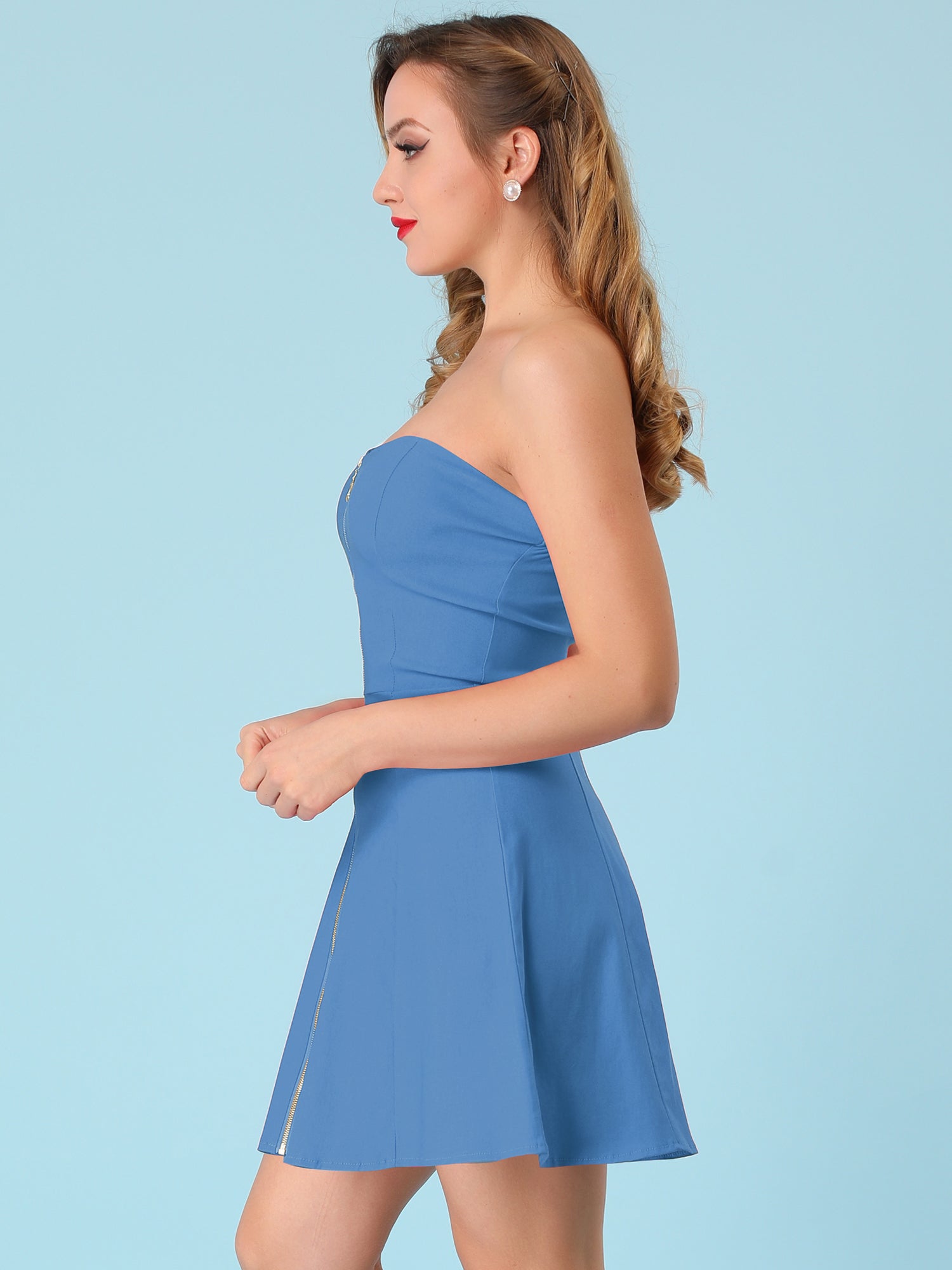 Zip Up Sexy Strapless Party Club Mini Bodycon Dress