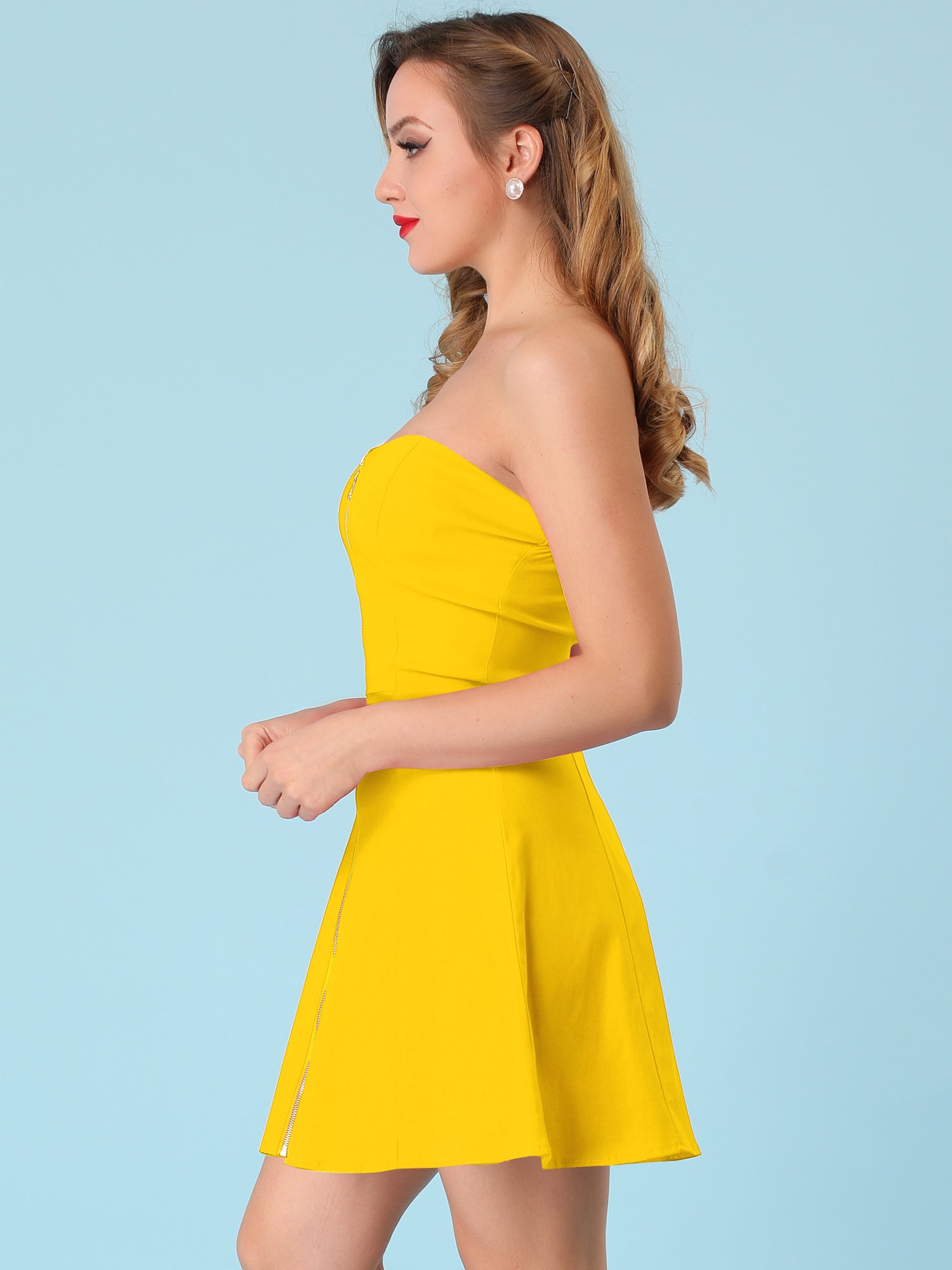 Zip Up Sexy Strapless Party Club Mini Bodycon Dress