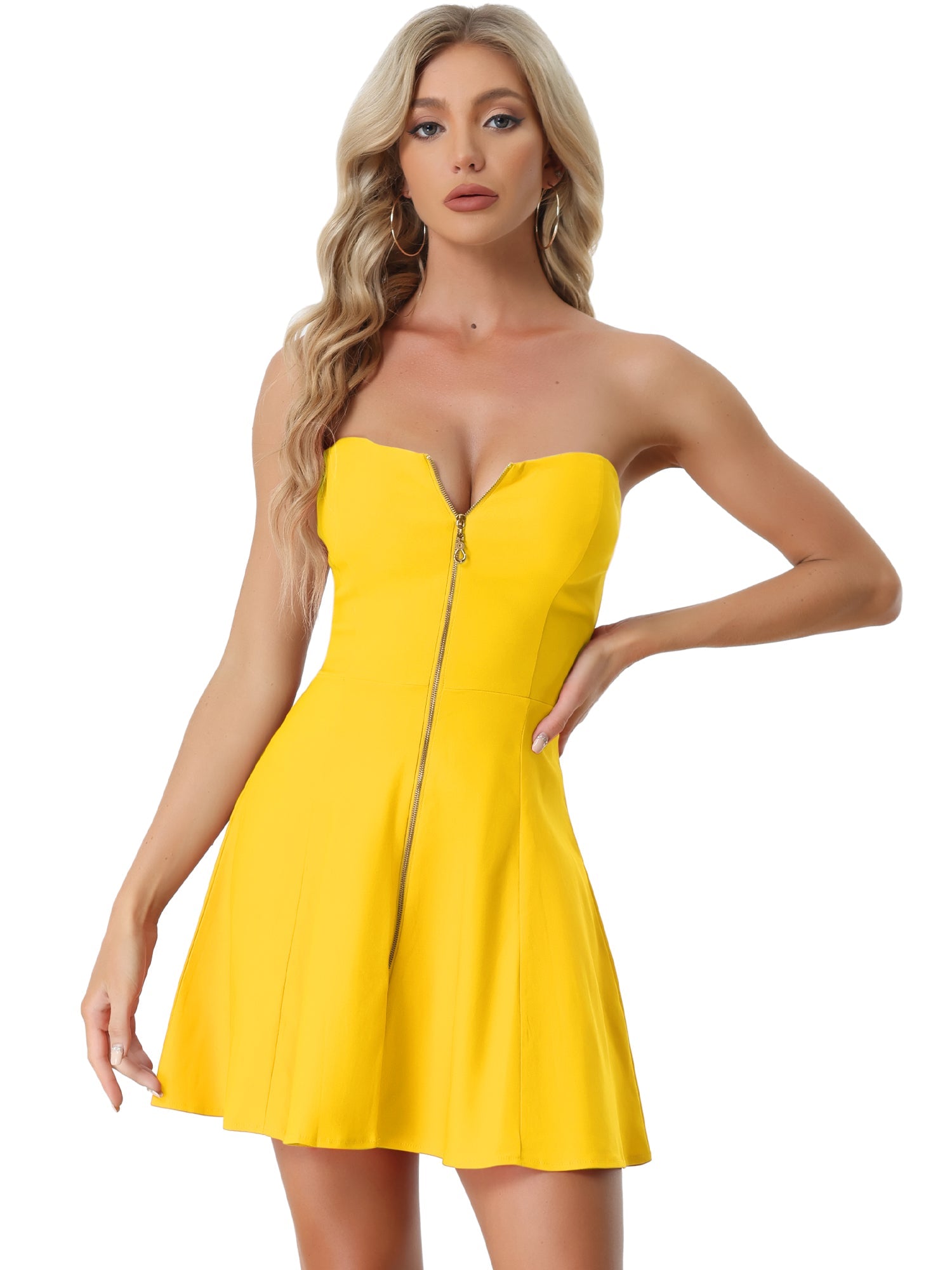 Zip Up Sexy Strapless Party Club Mini Bodycon Dress