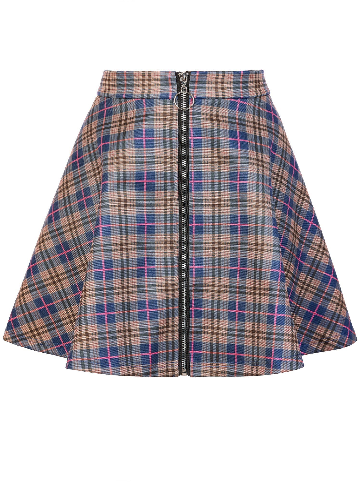 Christmas Plaid Skater Casual Flare Zip-Up Mini Skirt