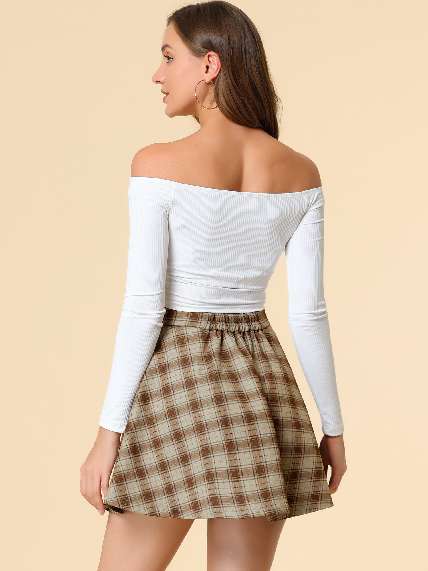 Christmas Plaid Skater Casual Flare Zip-Up Mini Skirt