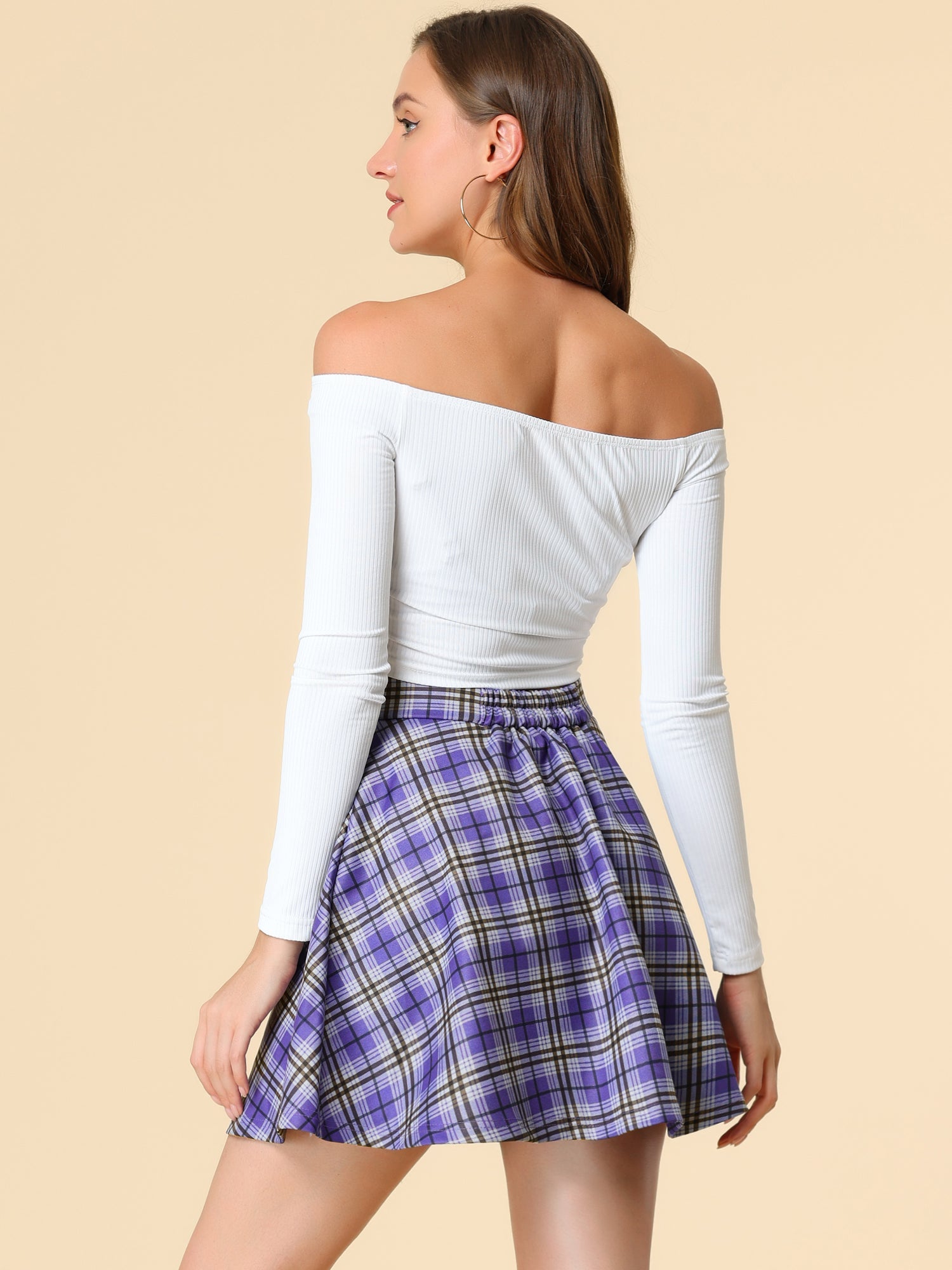 Christmas Plaid Skater Casual Flare Zip-Up Mini Skirt