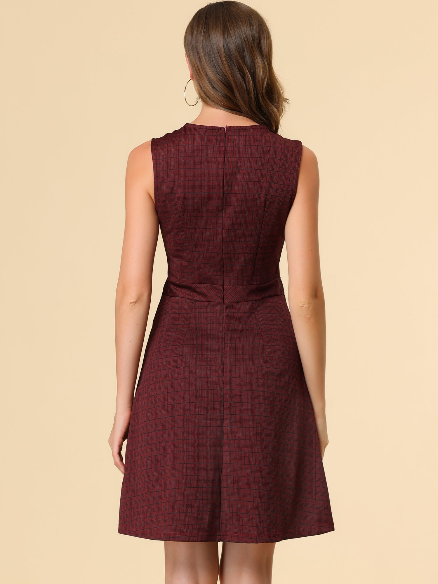 Plaid Sleeveless Fit and Flare Houndstooth Work Dress