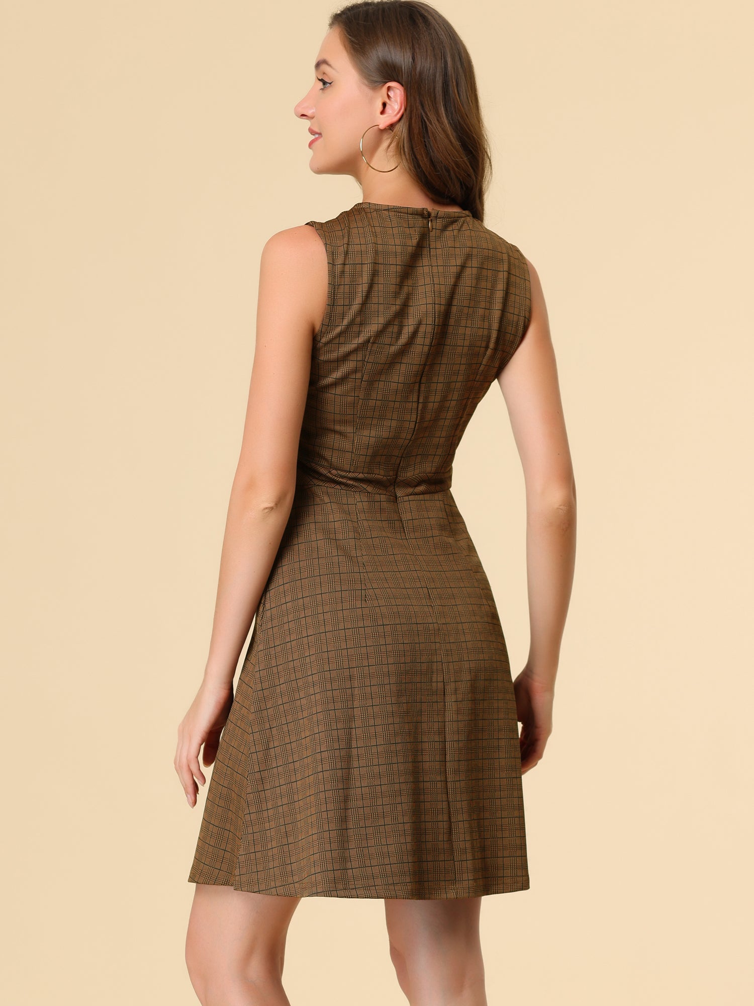 Plaid Sleeveless Fit and Flare Houndstooth Work Dress