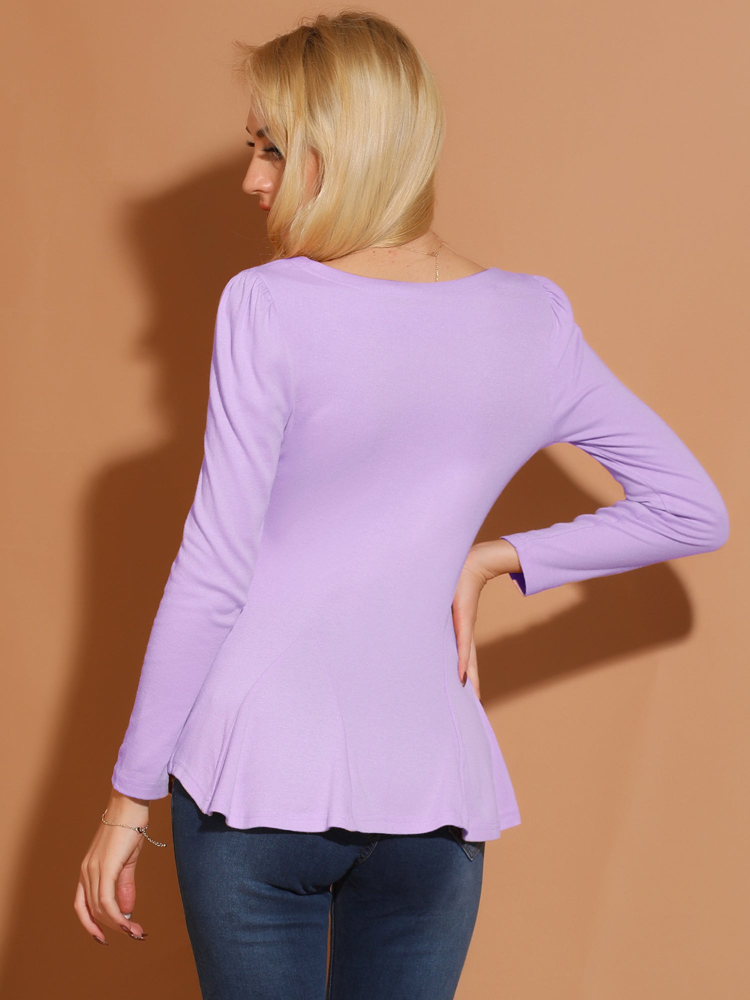 Long Sleeve Scoop Neck Casual Peplum Blouse