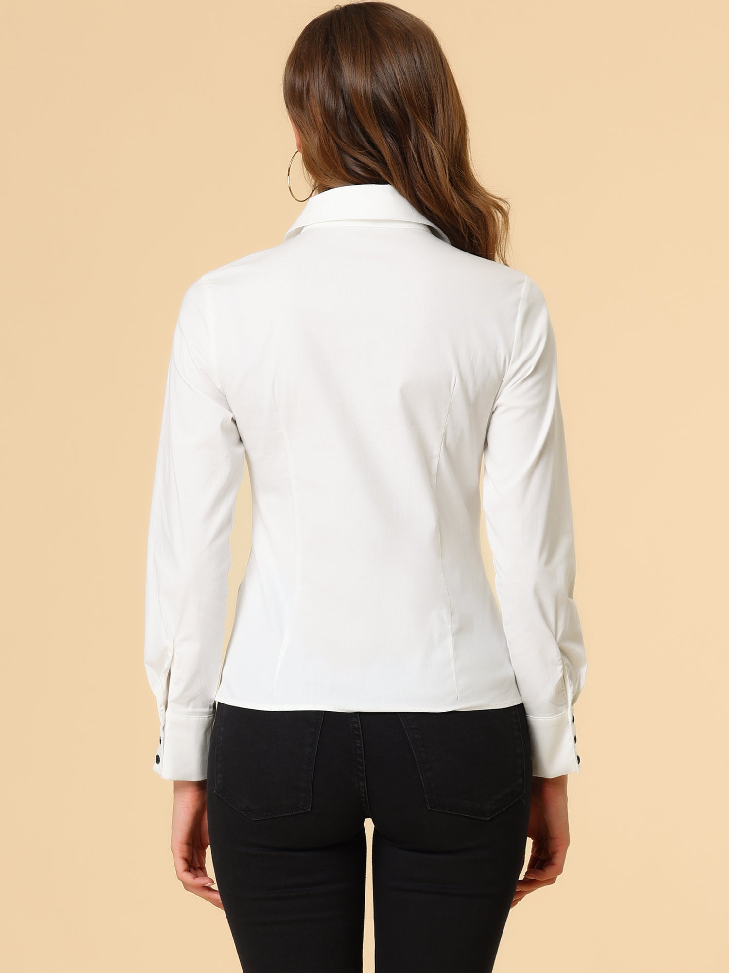Work Office Button Down Shirt Point Collar Long Sleeve Top