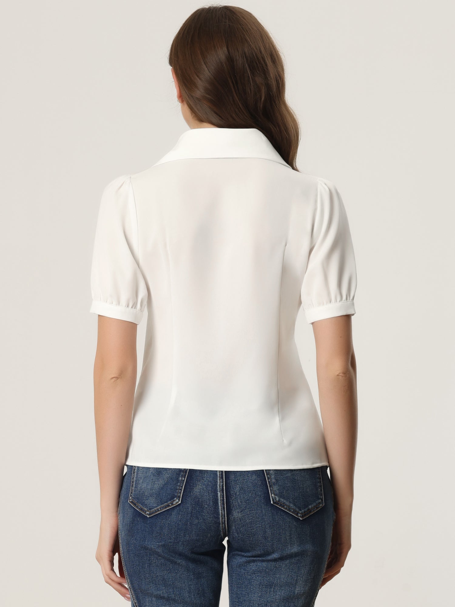 Summer Work Lapel Collar Blouse Short Sleeve Button Down Shirt