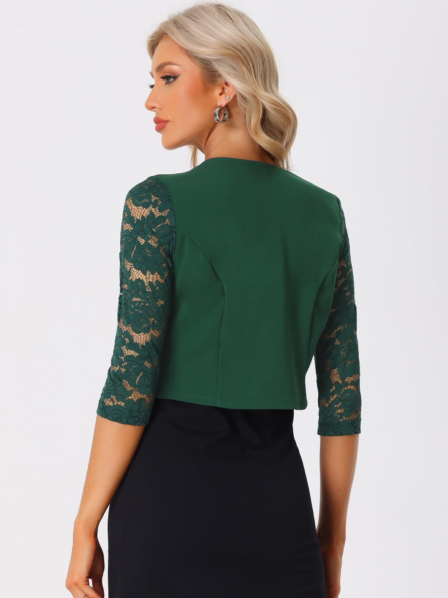 3/4 Sleeve Floral Lace Open Front Office Bolero Shrug