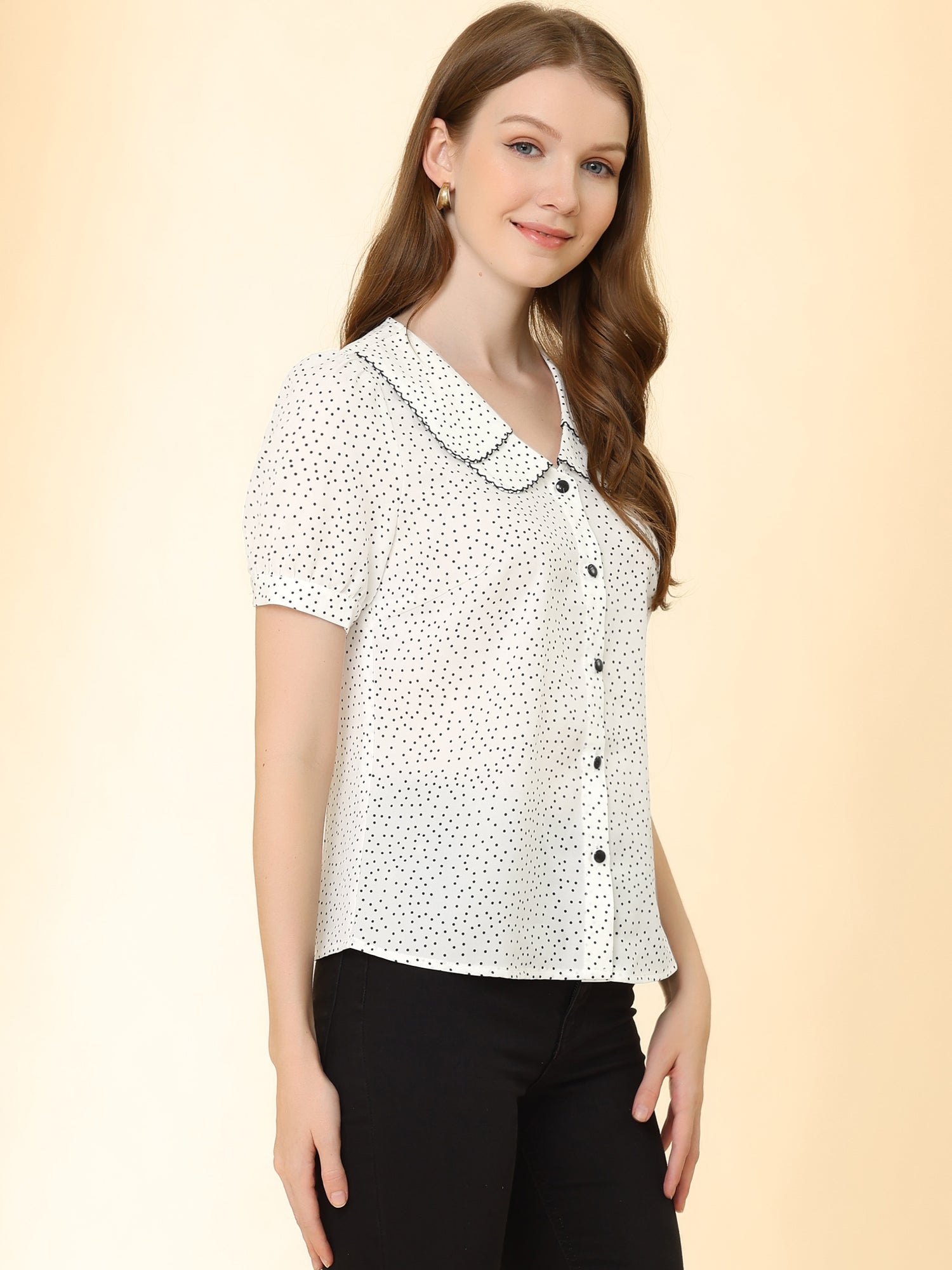 Polka Dot Peter Pan Collar Rockabilly Puff Short Sleeve Shirt