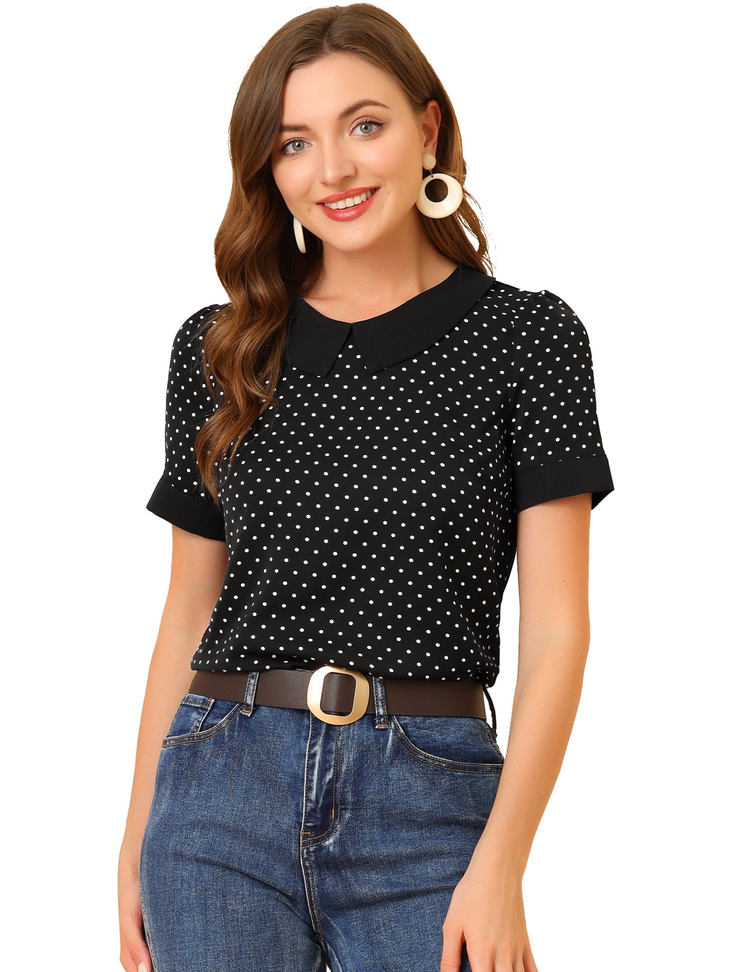 Peter Pan Collar Vintage Polka Dots Short Sleeves Blouse