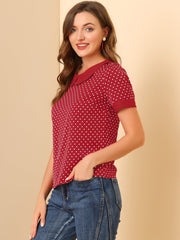 Peter Pan Collar Vintage Polka Dots Short Sleeves Blouse