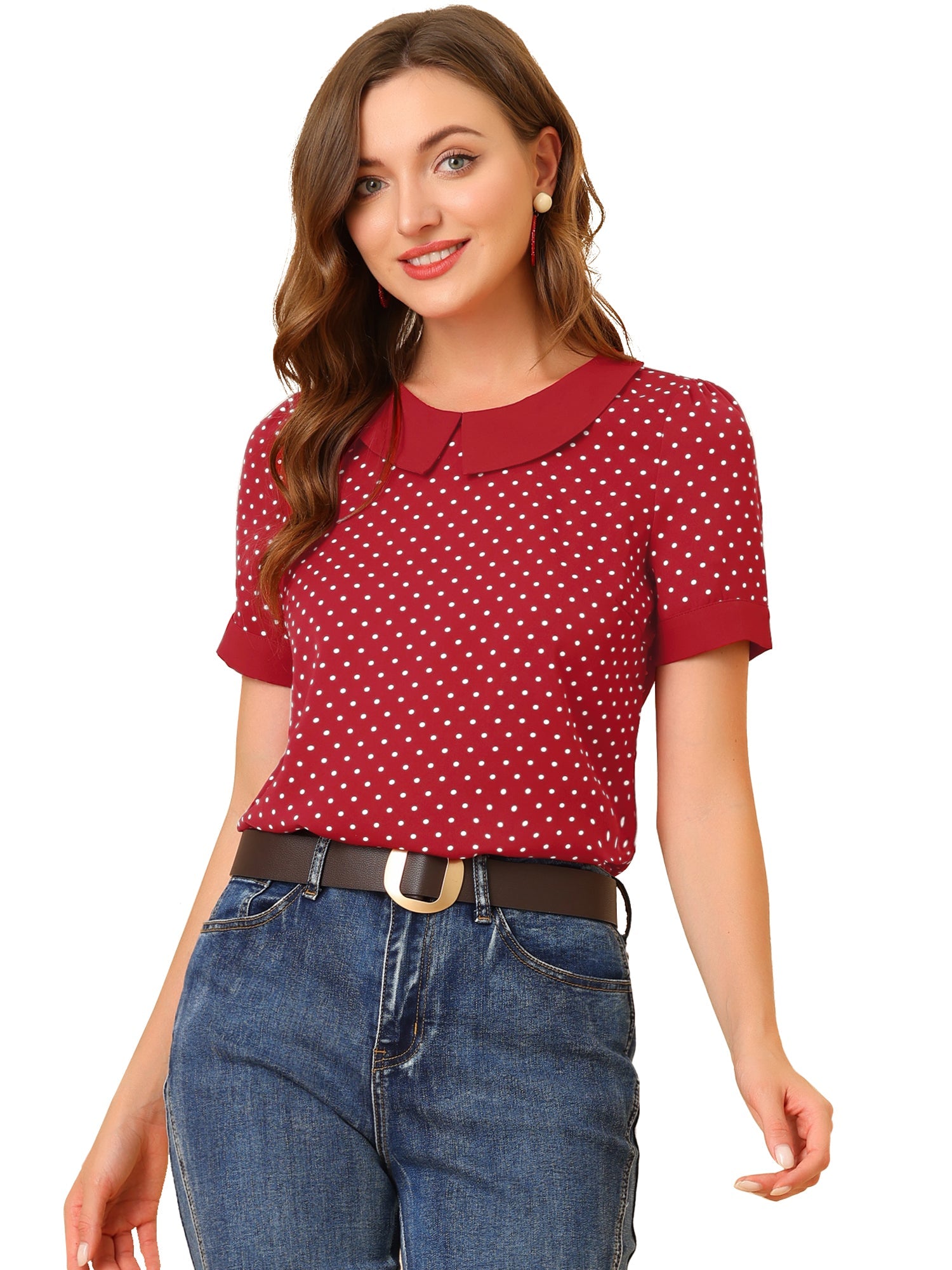 Peter Pan Collar Vintage Polka Dots Short Sleeves Blouse