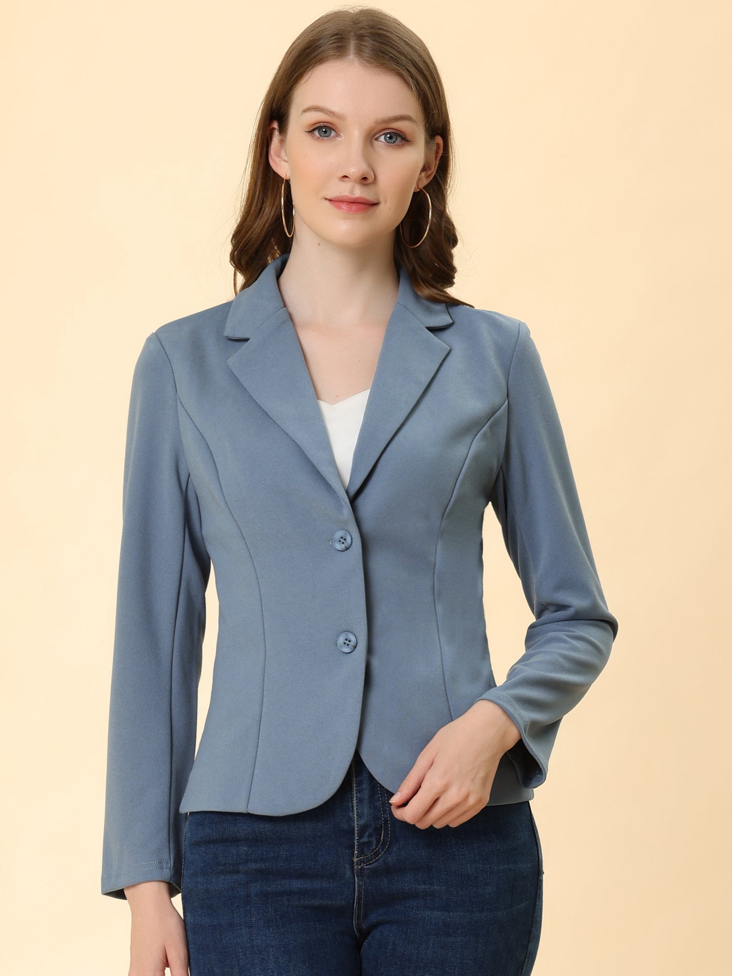 Solid Work Office Lapel Collar Stretch Jacket Suit Blazer