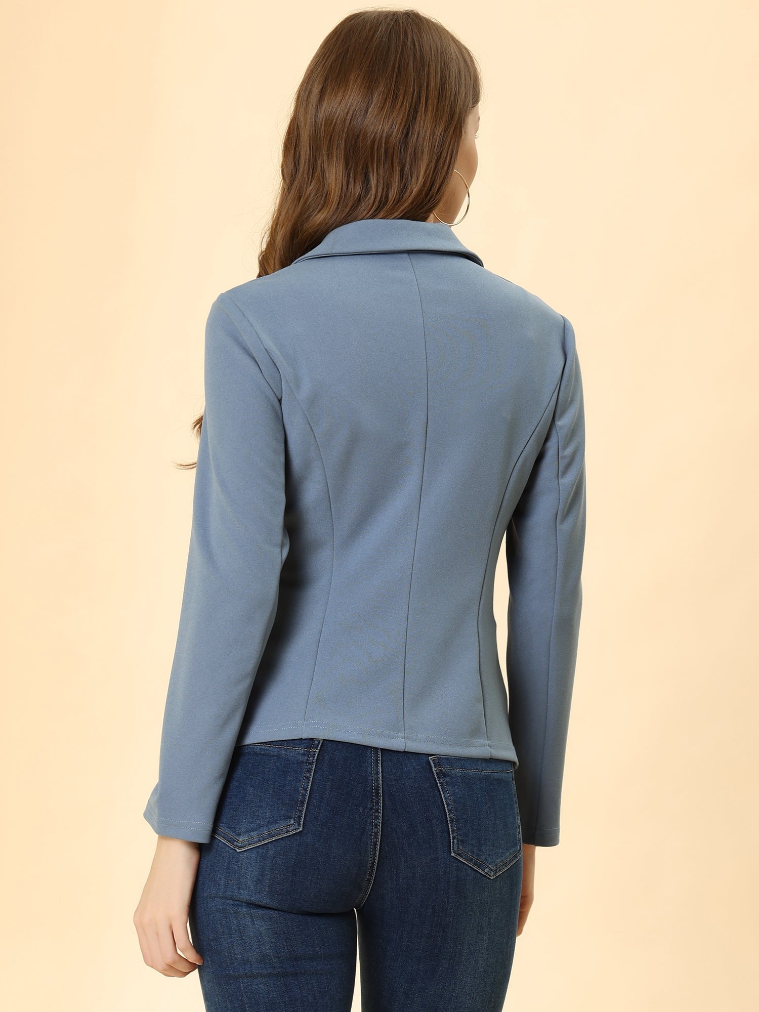 Solid Work Office Lapel Collar Stretch Jacket Suit Blazer
