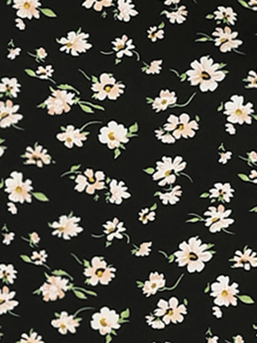 Floral Ruffle Elastic High Waist Button Flowy Split Midi Skirt