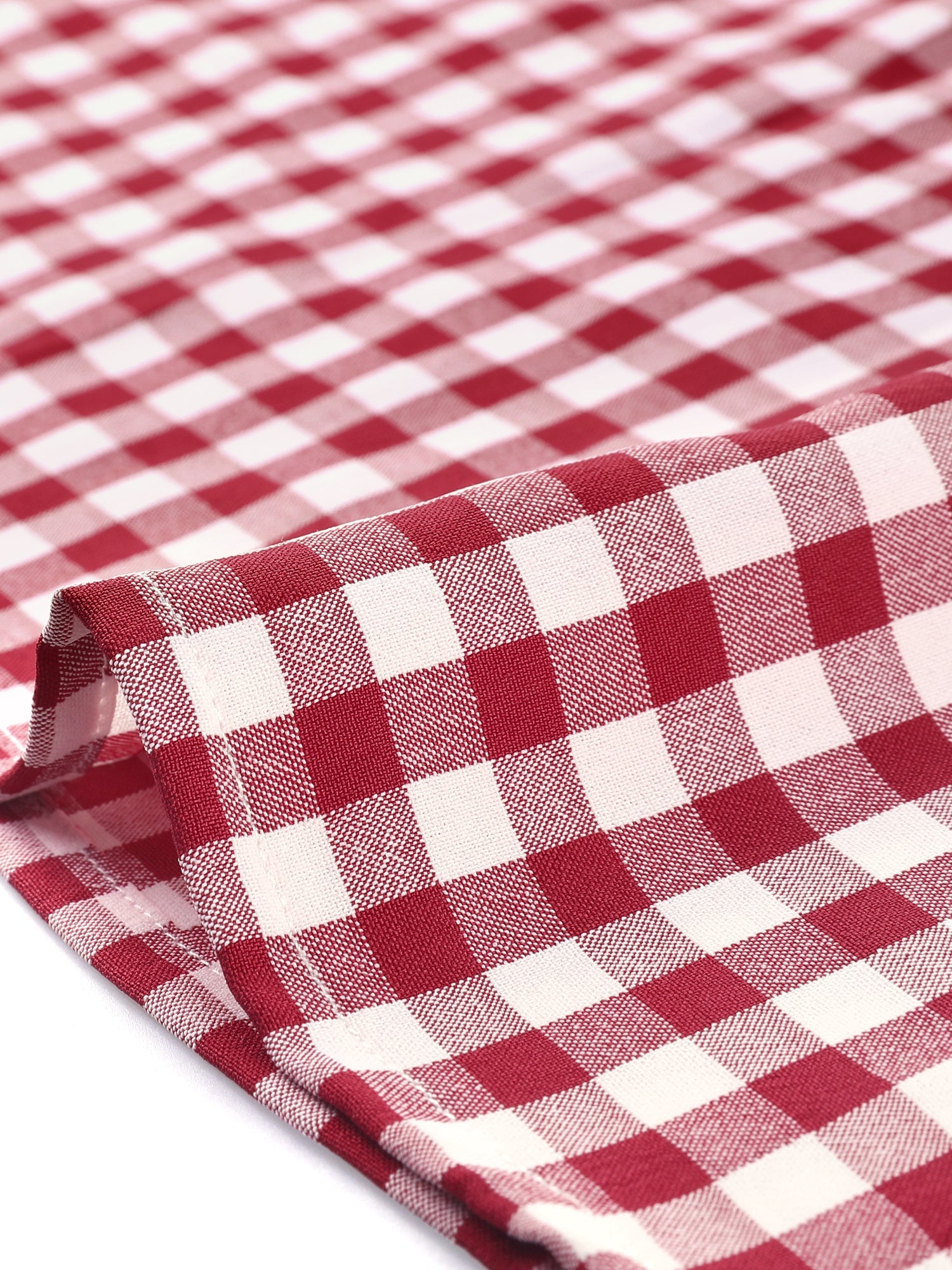 Summer Ruffle Neck Lace Panel Short Sleeve Check Gingham Dress