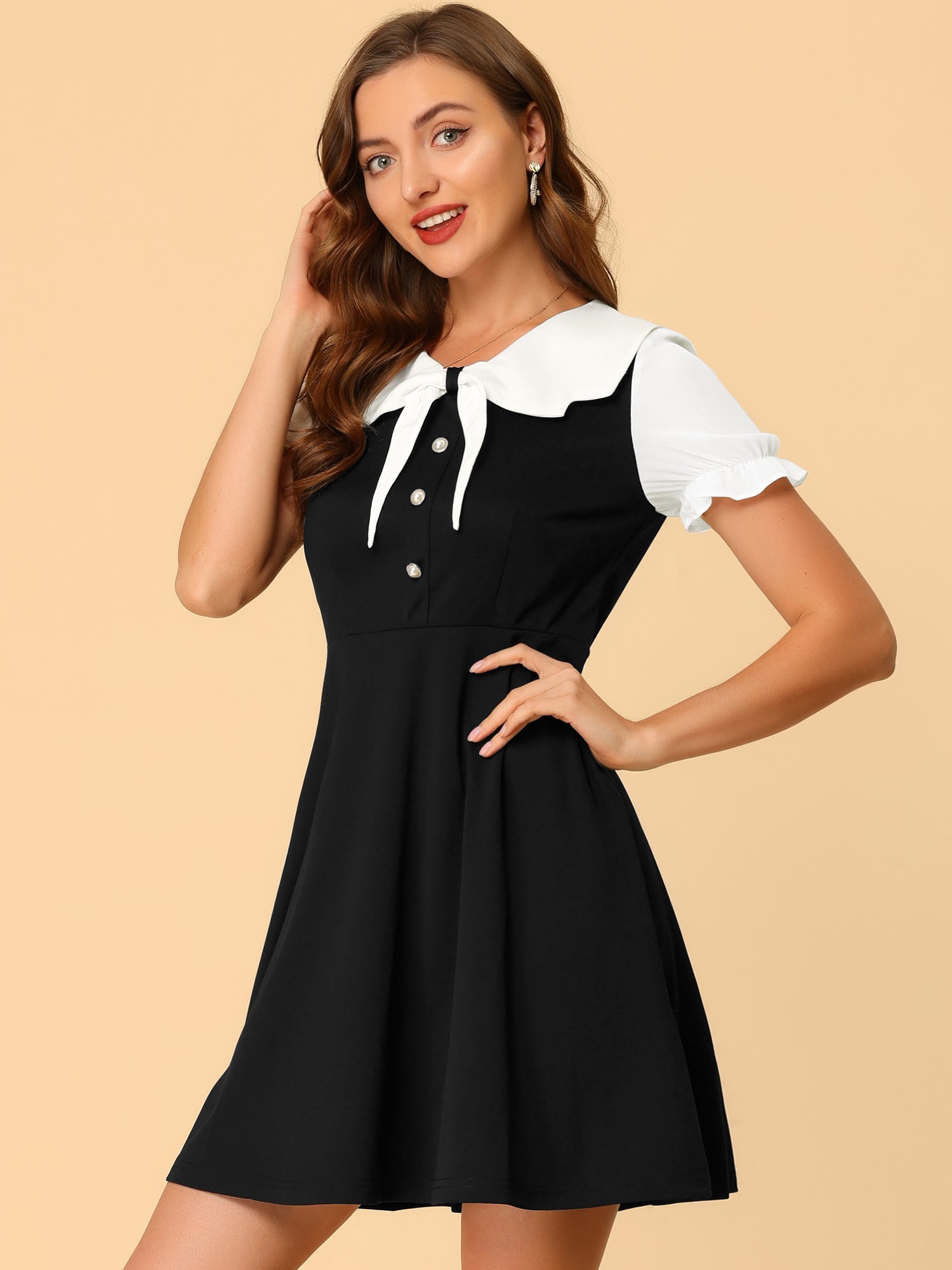 50s Lolita Contrast Color Peter Pan Collar Dress