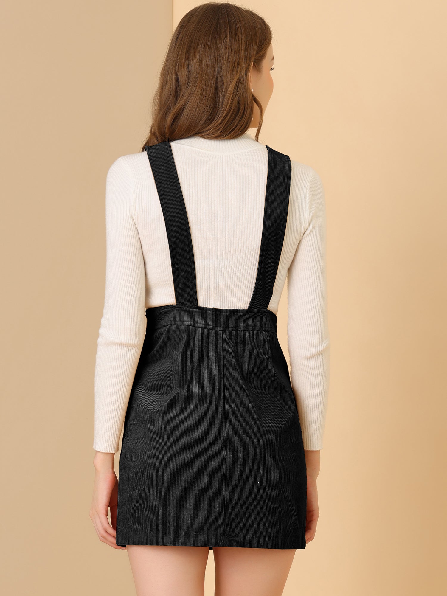 Corduroy Overall V Neck Strap Mini Pinafore Dress