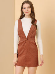 Corduroy Overall V Neck Strap Mini Pinafore Dress