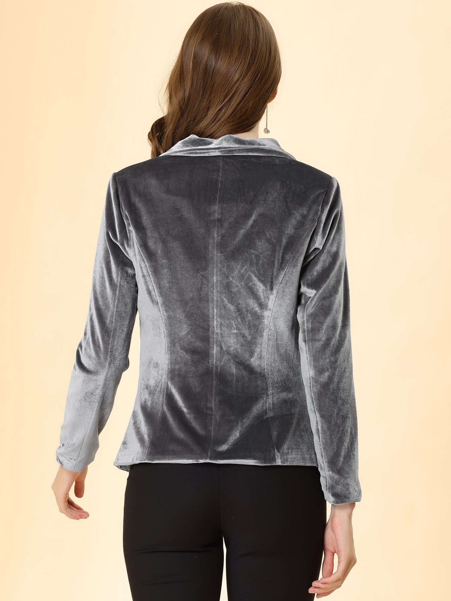 Shawl Collar Single Button Velvet Solid Office Work Jacket Blazer