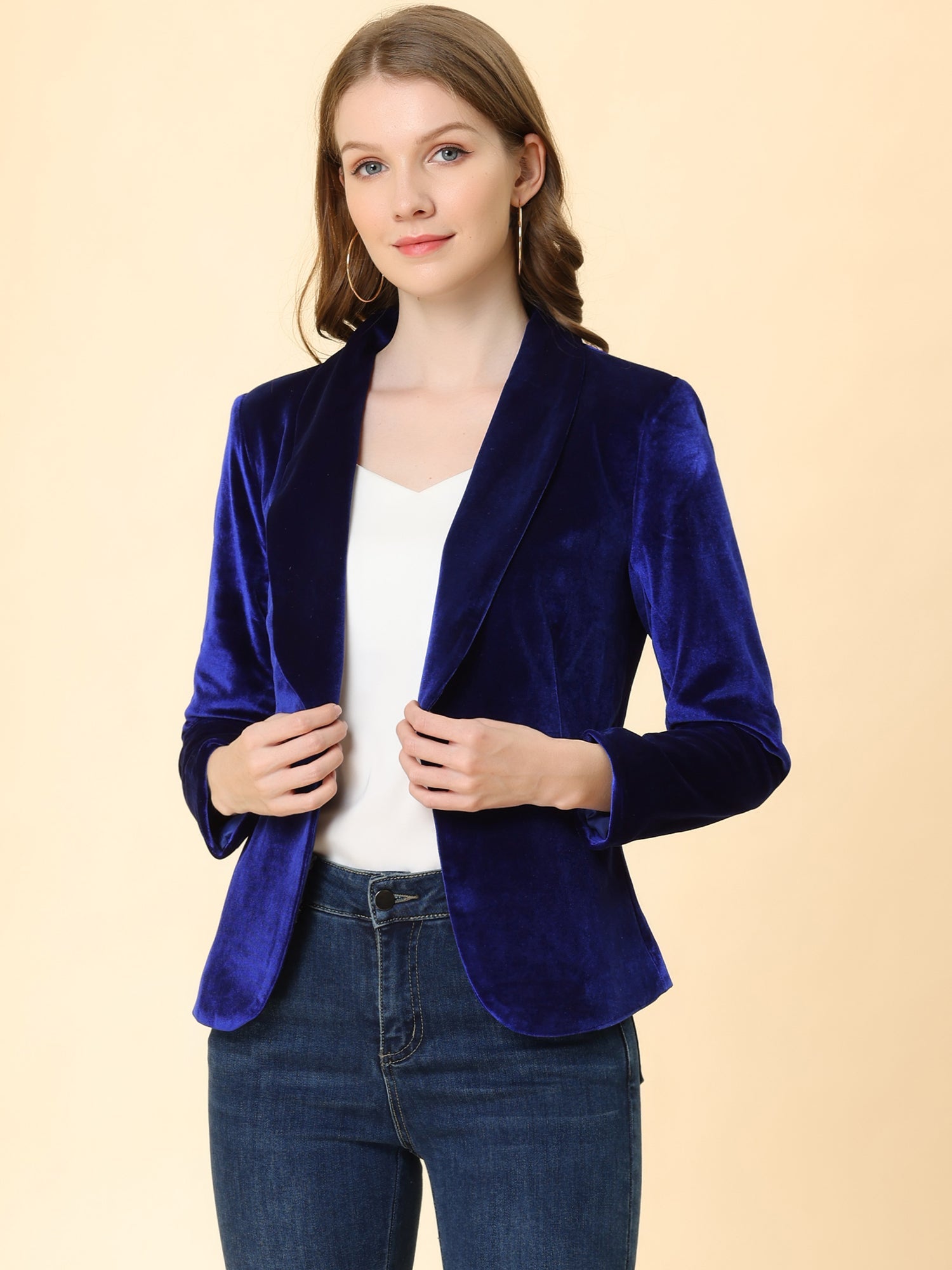 Solid Shawl Collar Single Button Velvet Blazer