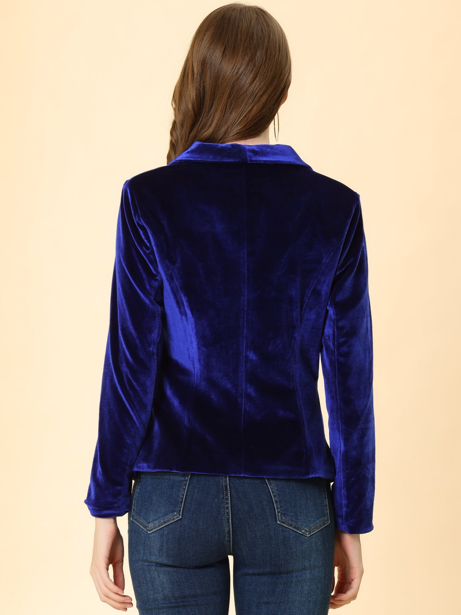 Solid Shawl Collar Single Button Velvet Blazer
