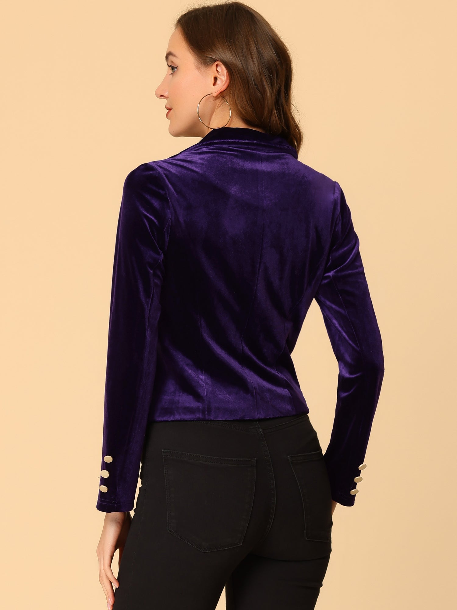 Single Button Velvet Lapel Business Crop Blazer Jacket