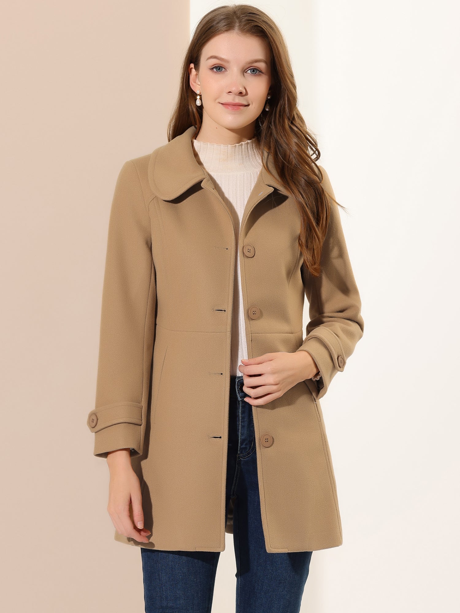 Peter Pan Collar Single Breasted Winter Outwear Buttoned Long Coat