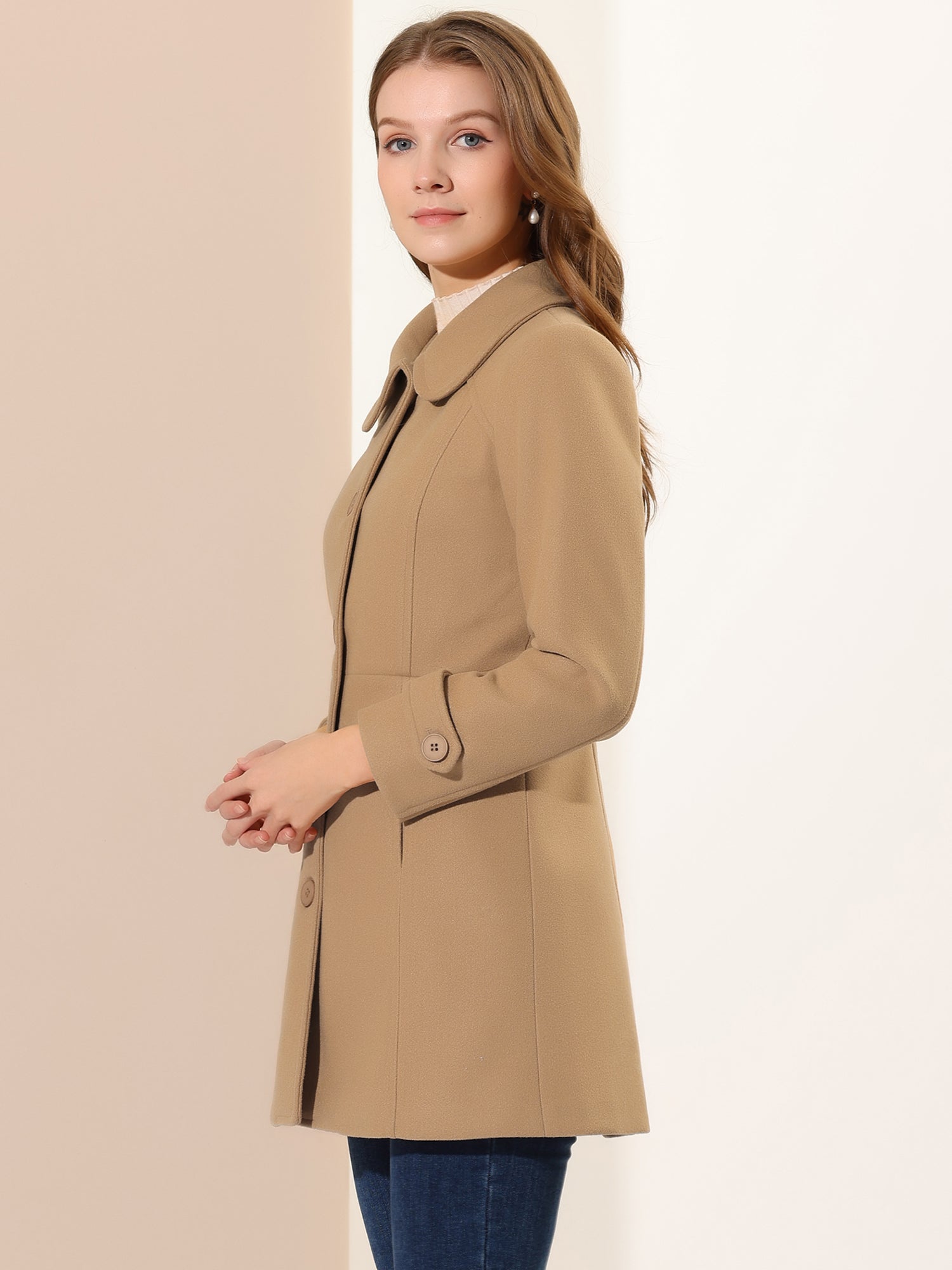 Peter Pan Collar Single Breasted Winter Outwear Buttoned Long Coat