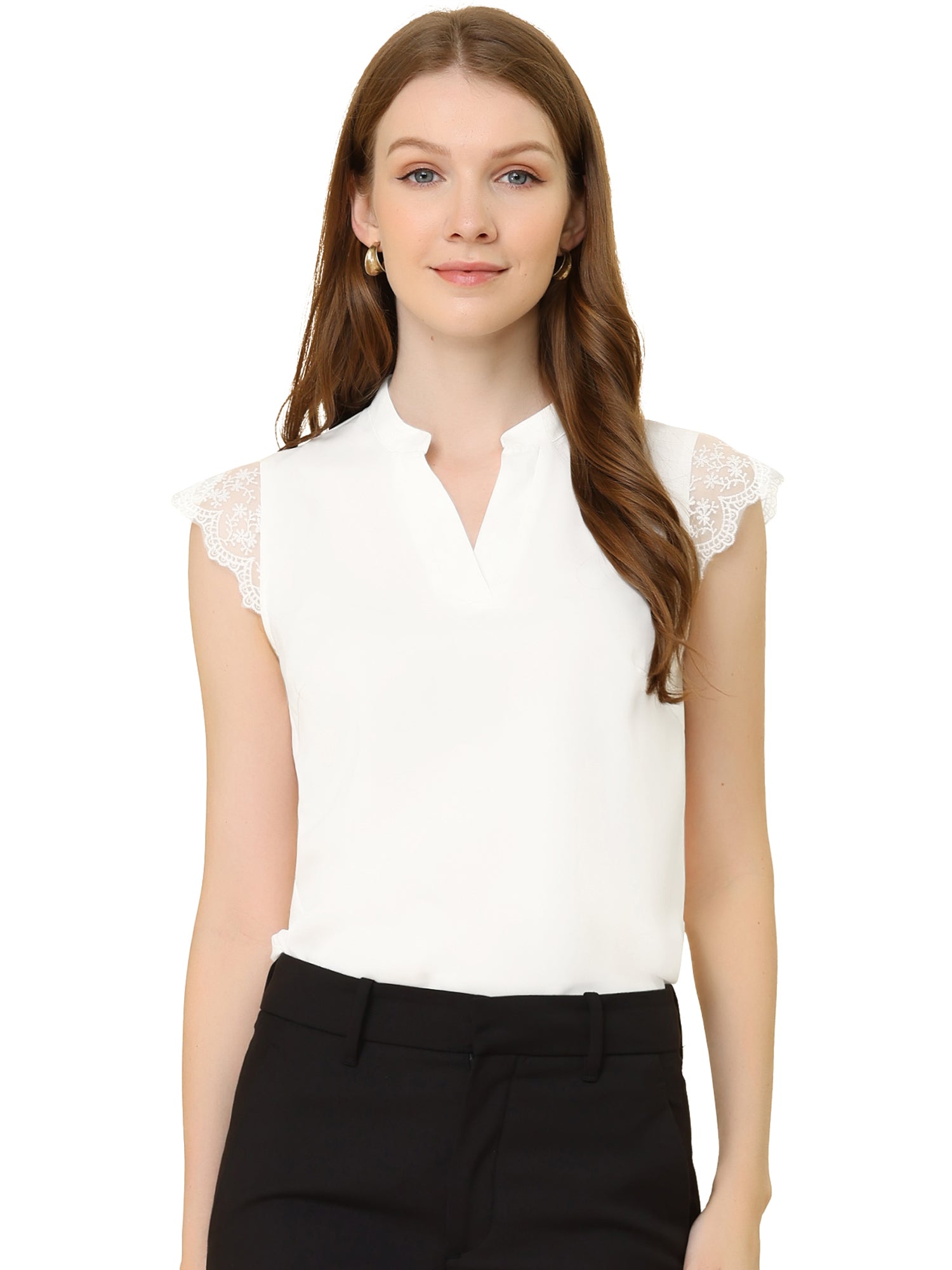 Work Top Office Lace Cap Sleeve Basic Shirt Blouse
