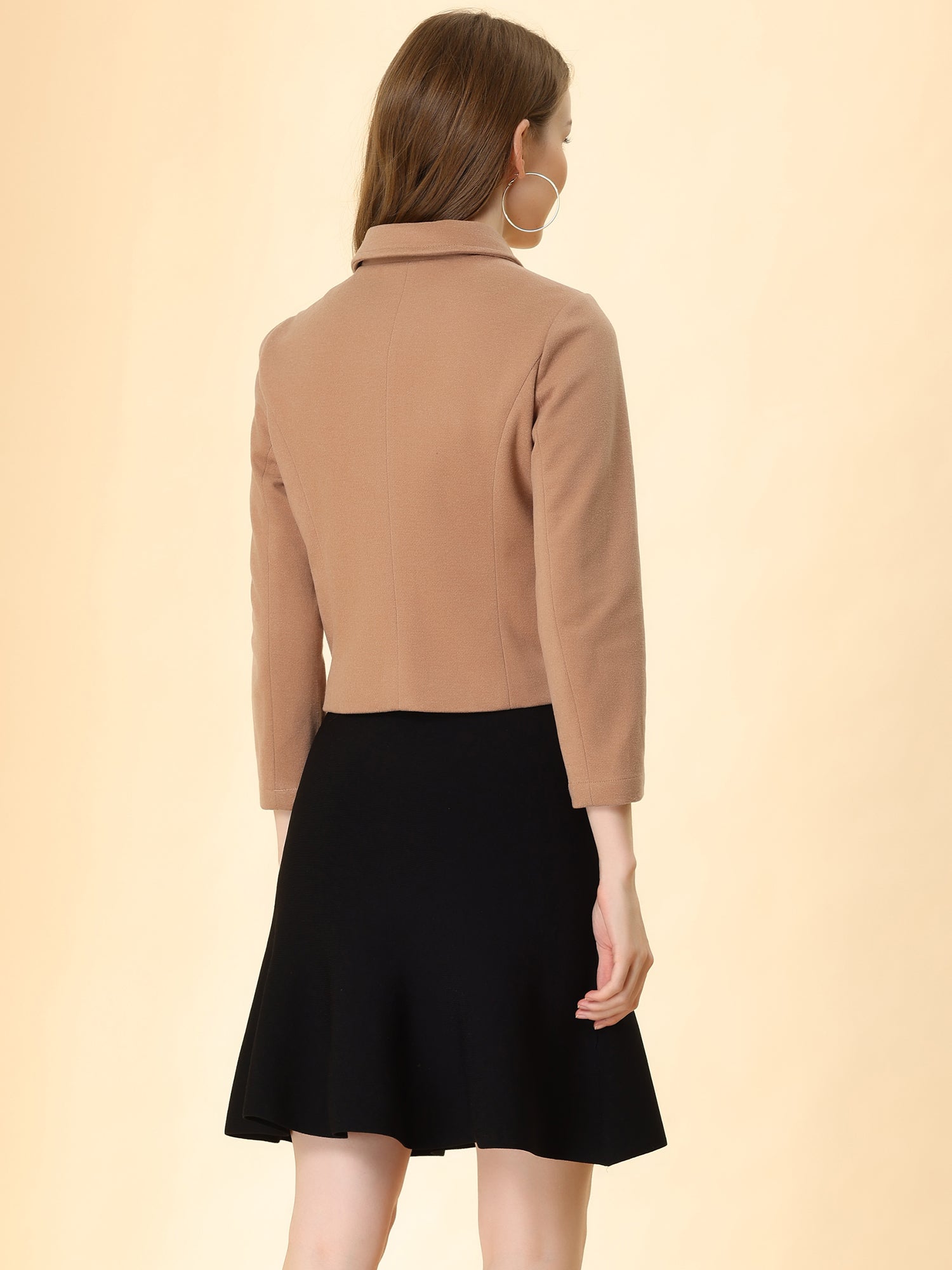 Pointed Collar Single Breasted Slant Pocket Cropped Pea Coat