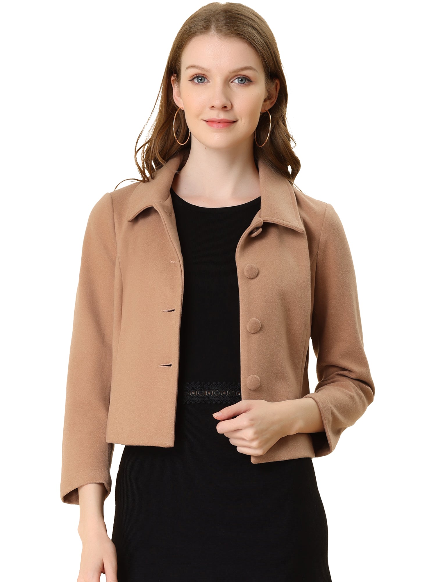 Pointed Collar Single Breasted Slant Pocket Cropped Pea Coat
