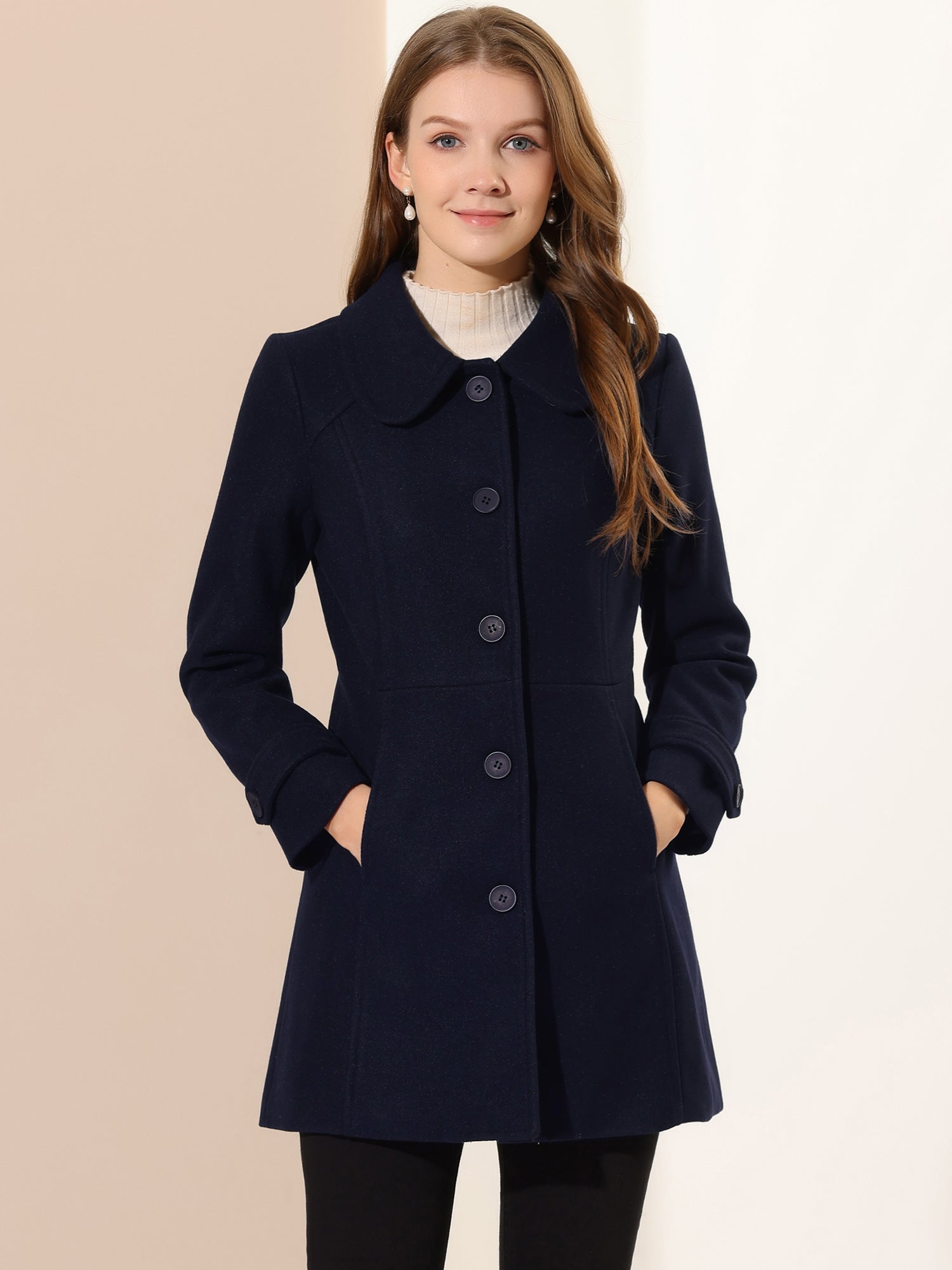 Peter Pan Collar Single Breasted Winter Outwear Buttoned Long Coat