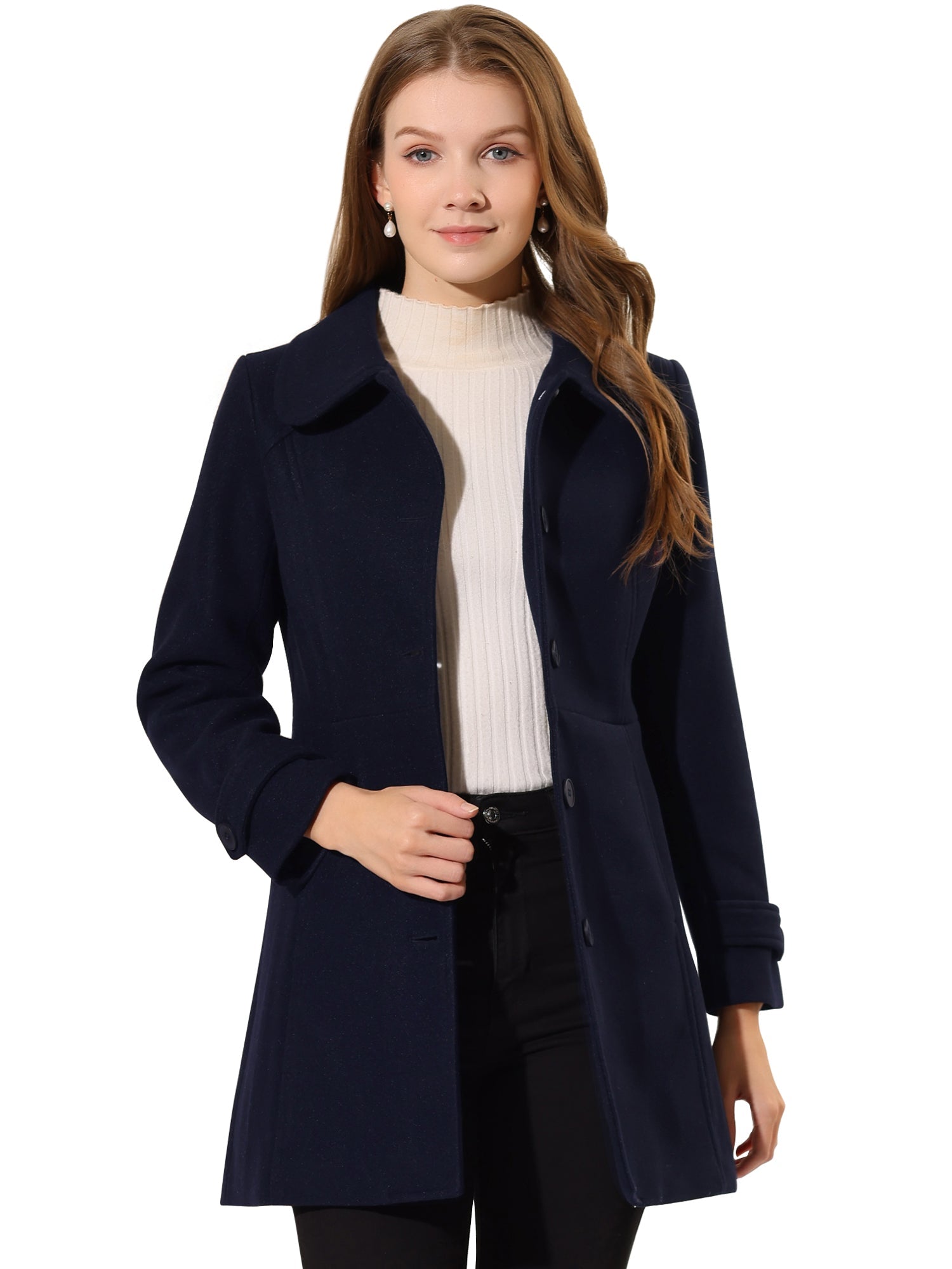 Peter Pan Collar Single Breasted Winter Outwear Buttoned Long Coat