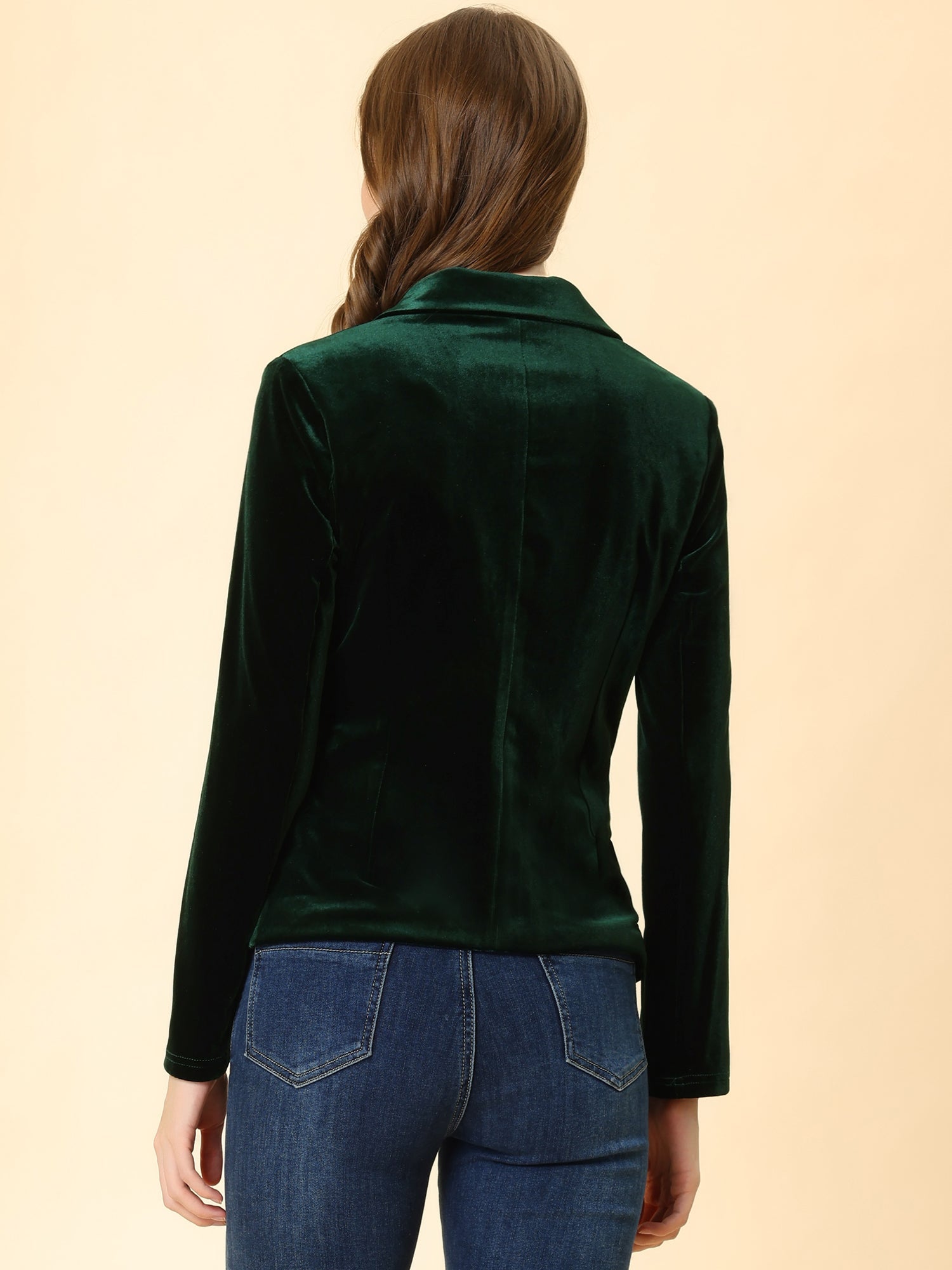 Notched Lapel Vintage Office Button Front Velvet Blazer