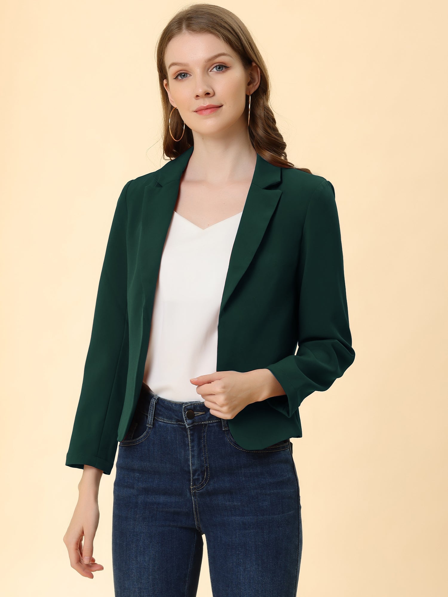 Open Front Office Work Business Crop Suit Blazer Jacket