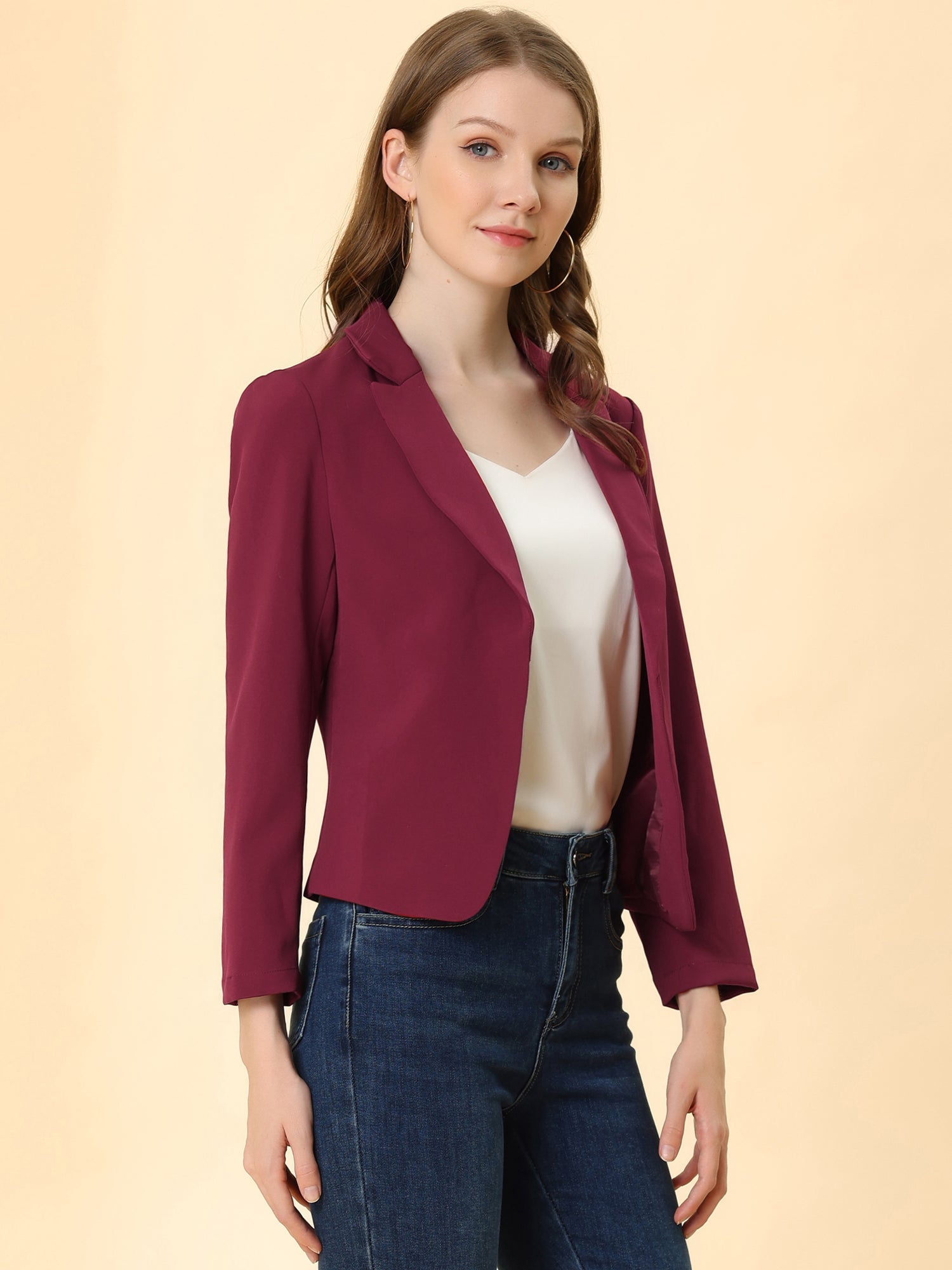 Open Front Office Work Business Crop Suit Blazer Jacket