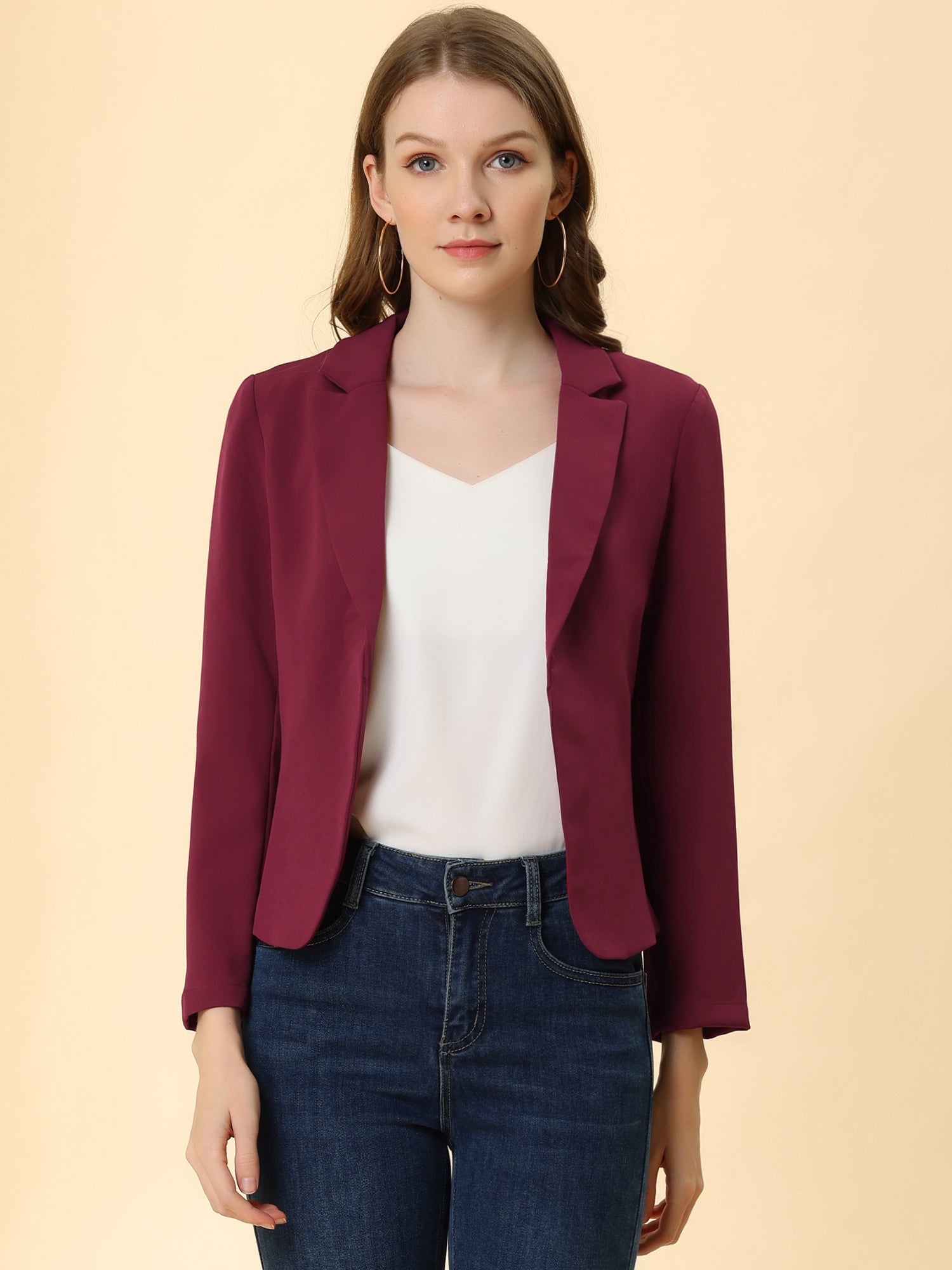 Open Front Office Work Business Crop Suit Blazer Jacket