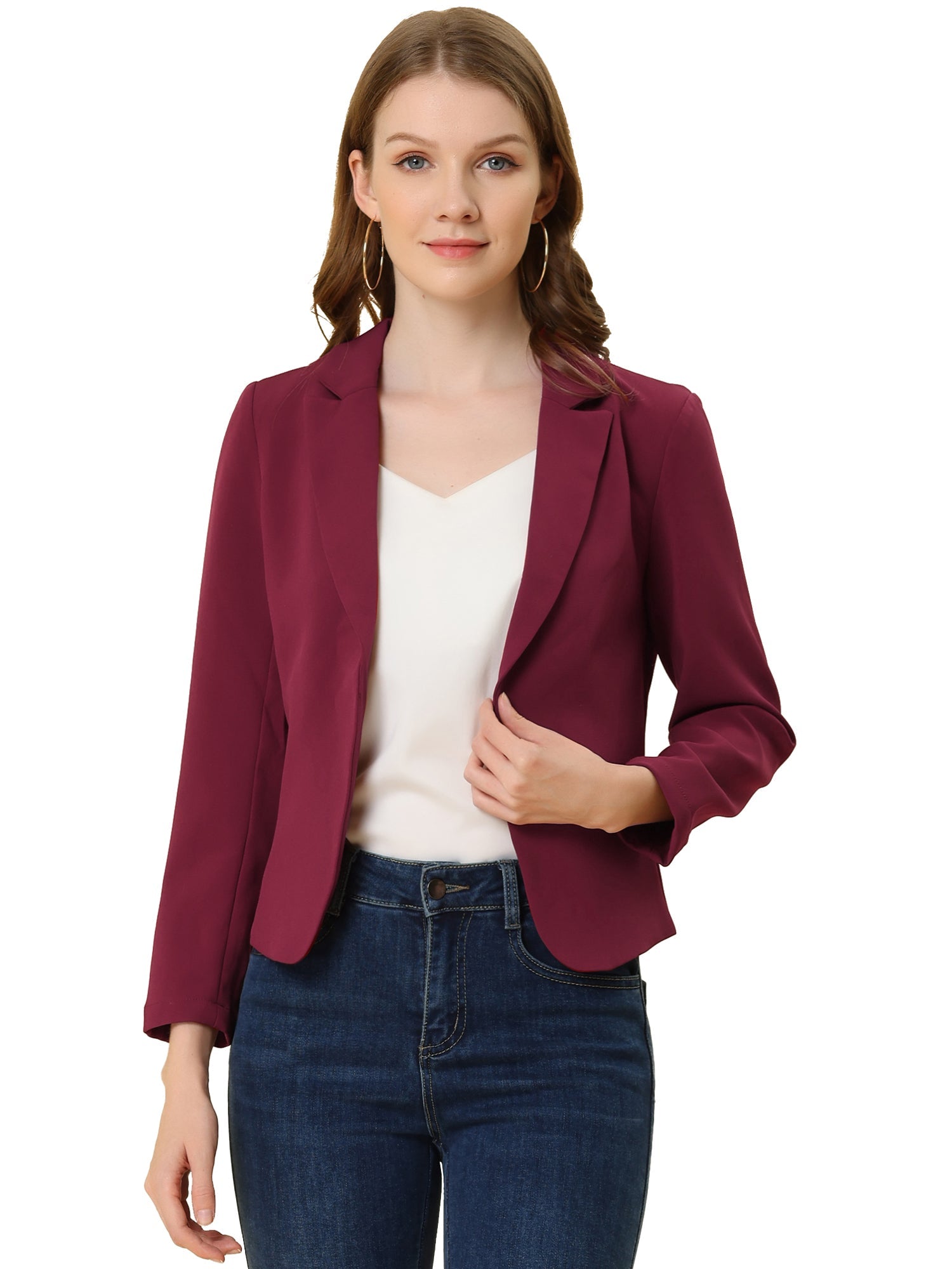 Open Front Office Work Business Crop Suit Blazer Jacket